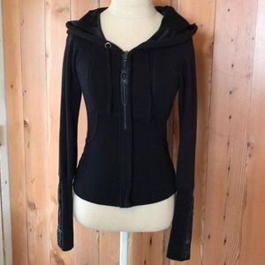Free People black zip up hooded sweater
